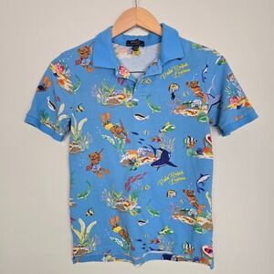Polo‎ Ralph Lauren Boys Graphic Polo Shirt Ocean Print Blue Size L 14-16
